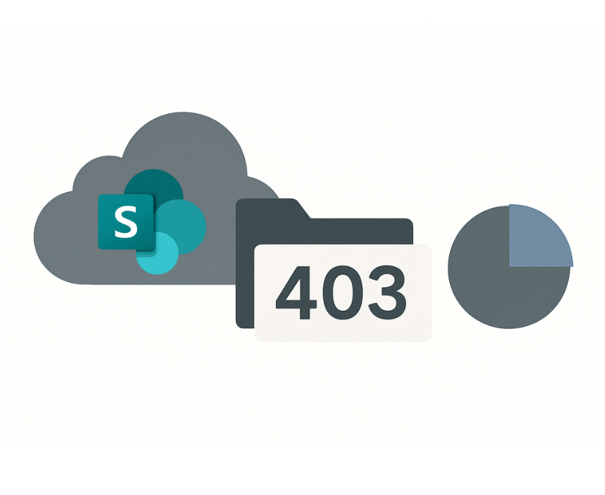 SharePoint 403 access error illustration with cloud folder and pie chart showing restricted data access