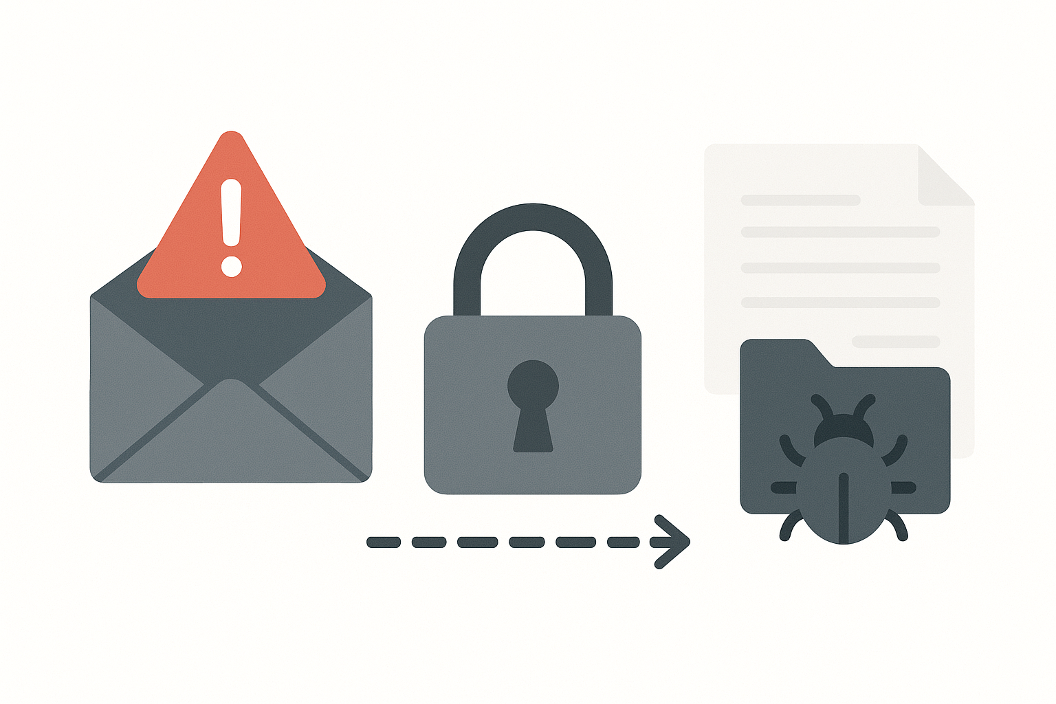 Email phishing and malware risk illustration showing secure file protection and data breach prevention