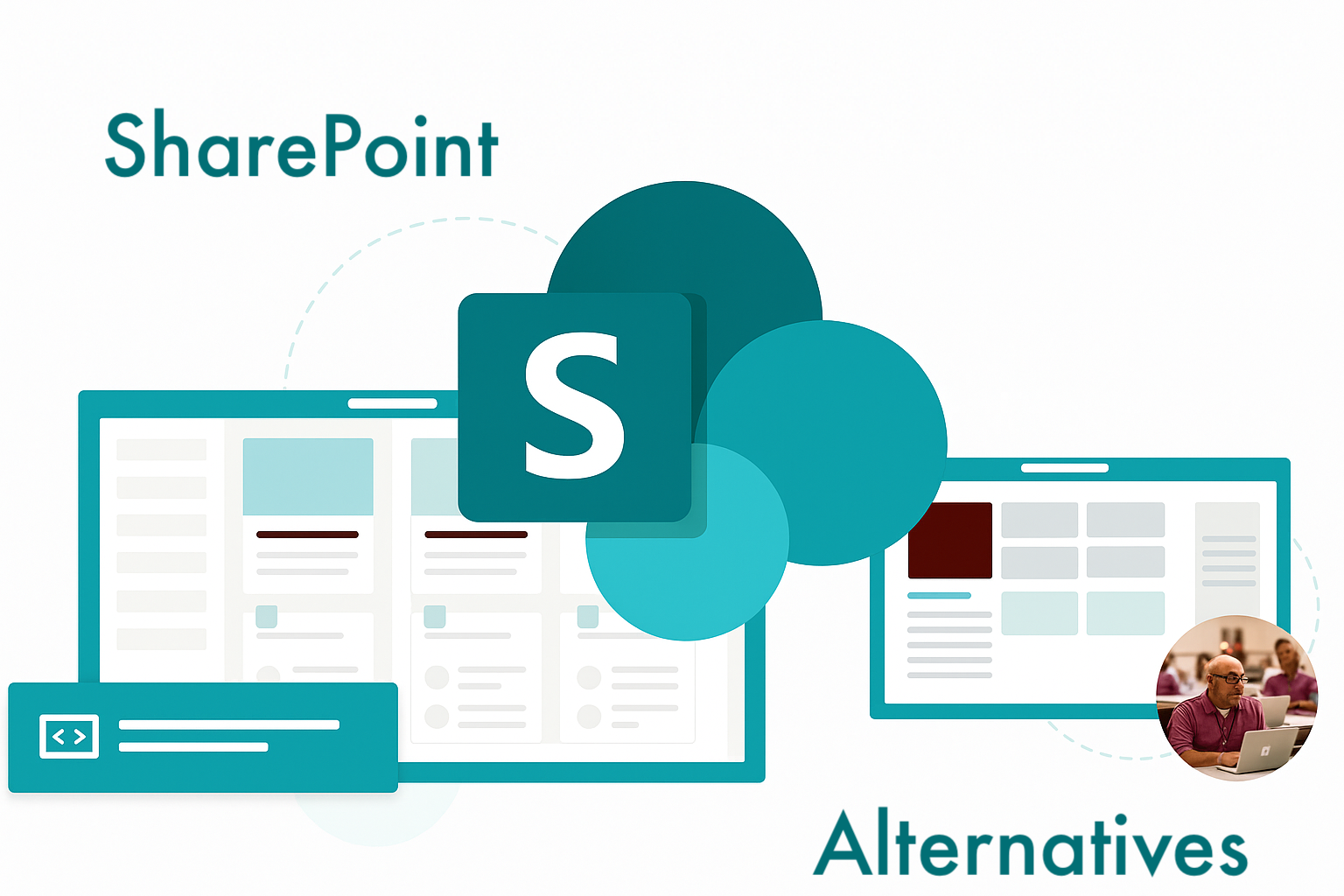 SharePoint alternatives graphic highlighting document sharing and collaboration interface design