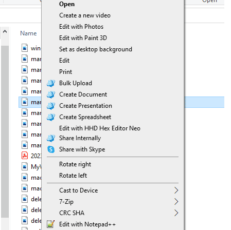context menu