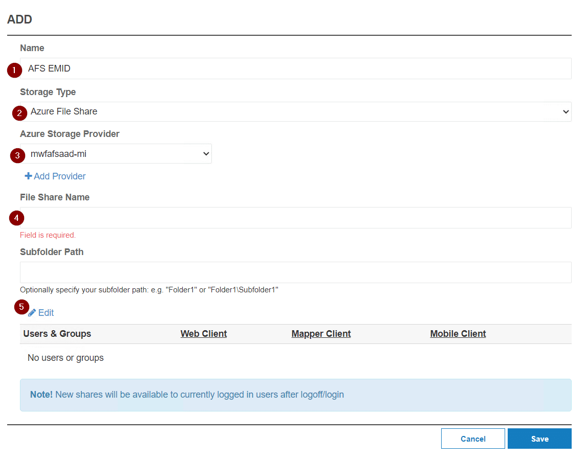 azure files add to share details
