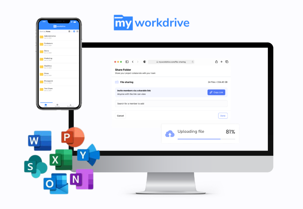 MyWorkDrive mapped drive with Office Online integration for secure file sharing and sync